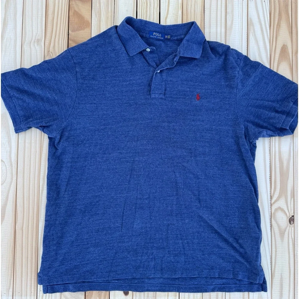 Polo Ralph Lauren Mens Shirt 2xb Blue Cotton‎ Casual Red Logo